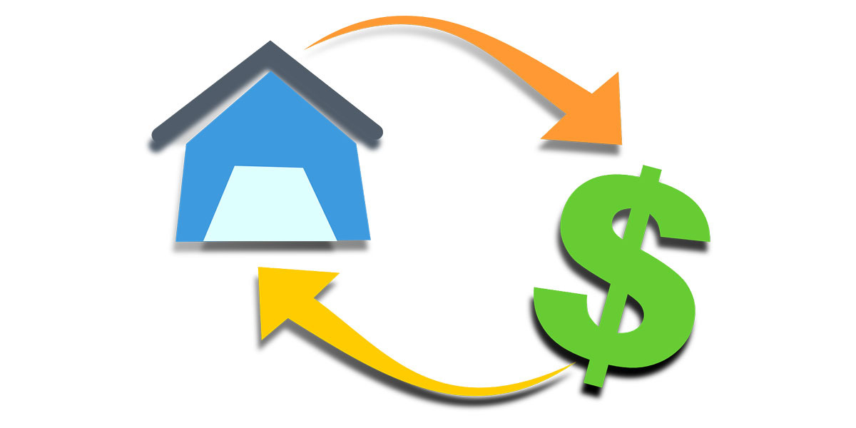 Housing and dollar sign with arrows between them