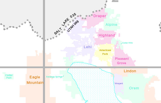 map of the cities within Northern Utah County Utah